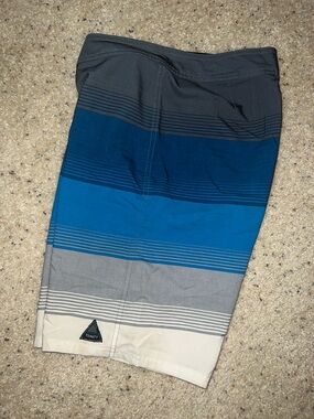 Trinity Men's Blue, Dark Blue & Gray Striped Swim Shorts